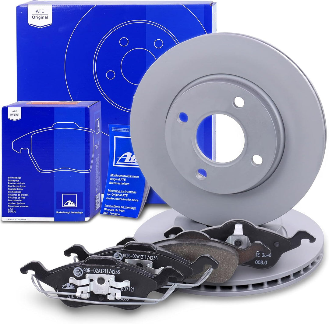 ATE Bremsenset Vorderachse inkl. Bremsscheiben vorne Ø 258 mm belüftet und Bremsbeläge vorne Kompati