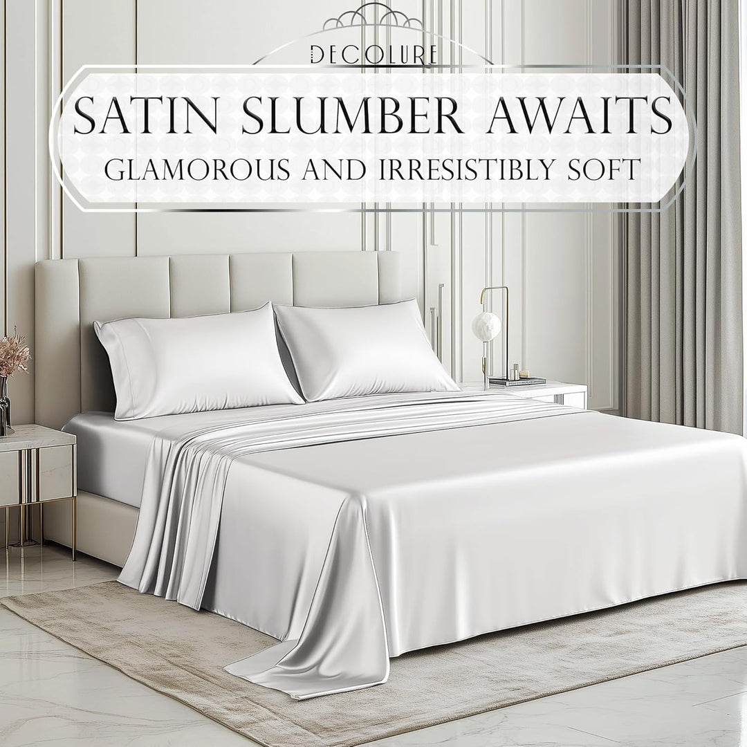 Satin-Bettlaken, Queen-Size-Grösse (4 Stück, 5 Farben), seidiges Satin-Bettwäsche-Set mit 2 Kissenbe