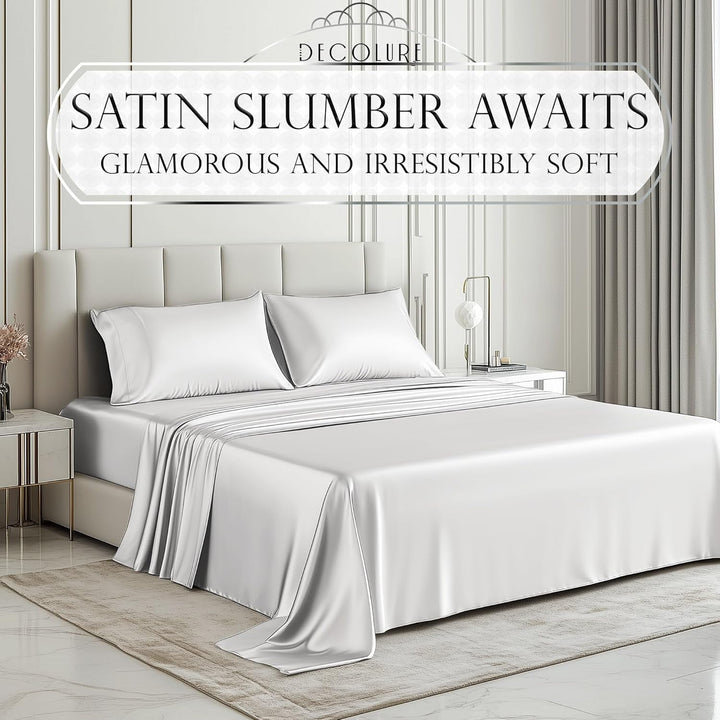Satin-Bettlaken, Queen-Size-Grösse (4 Stück, 5 Farben), seidiges Satin-Bettwäsche-Set mit 2 Kissenbe