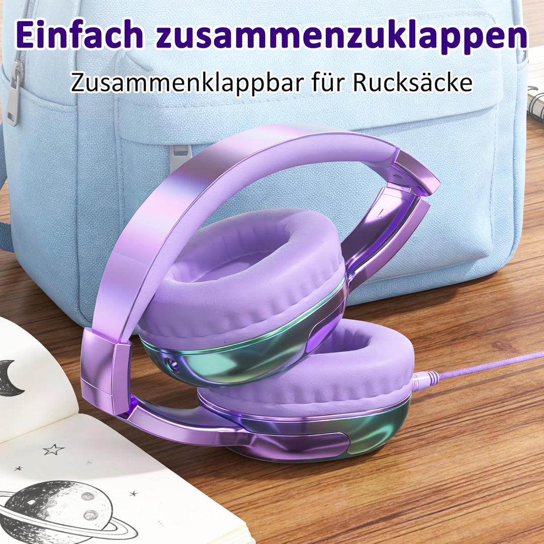 Kinder Kopfhörer Kabelgebunden mit Mikrofon, Faltbarer Über-Ohr Kopfhörer für Kleinkinder, Kinder un