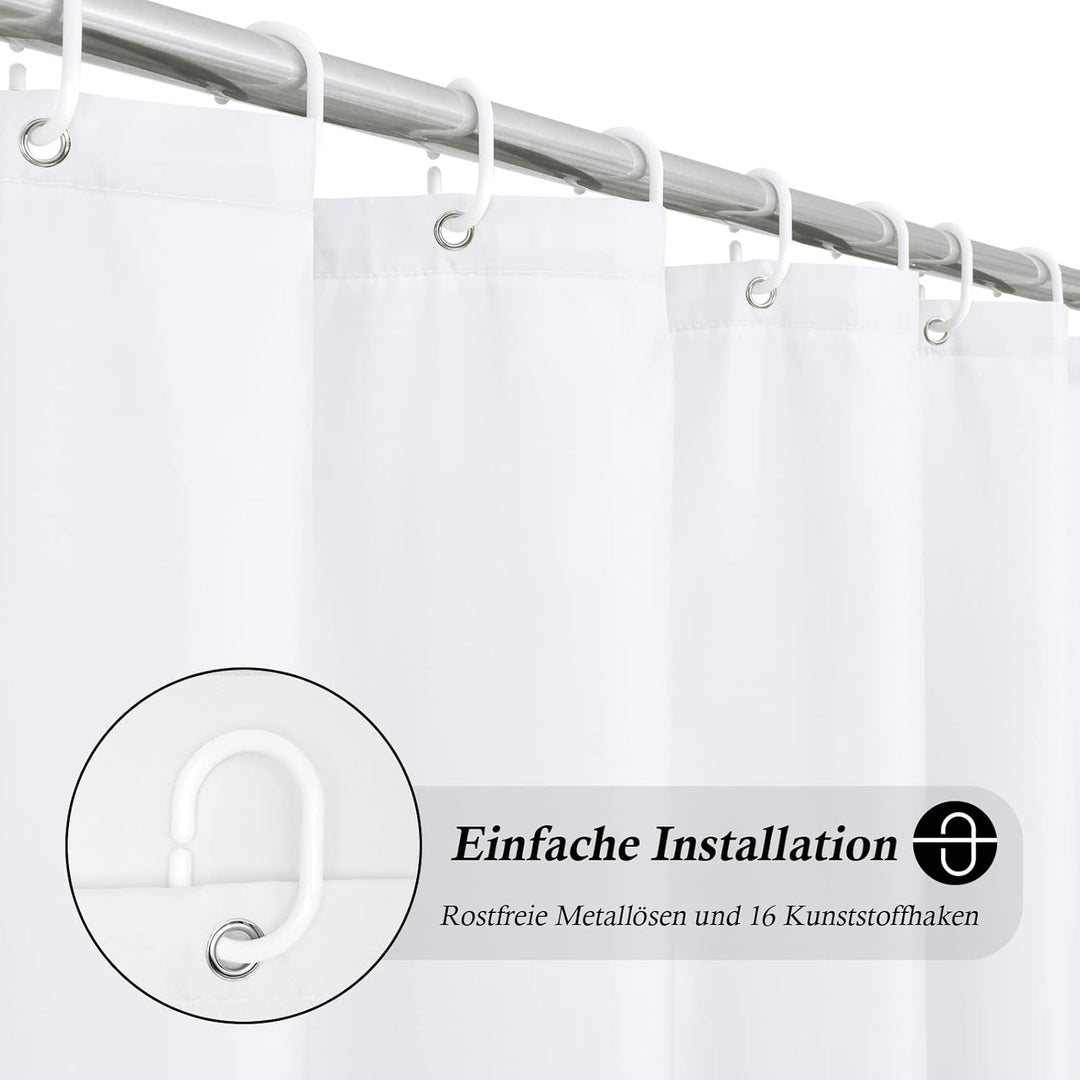 Extra Breit Duschvorhang 240x200, Weiss Textil Stoff Dusch Vorhang für Bad Badewanne, Anti Schimmel