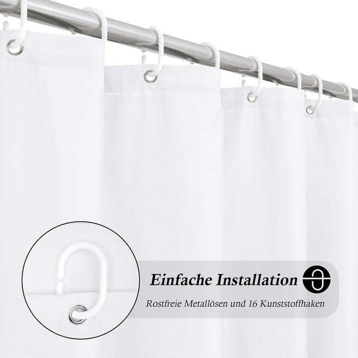 Extra Breit Duschvorhang 240x200, Weiss Textil Stoff Dusch Vorhang für Bad Badewanne, Anti Schimmel