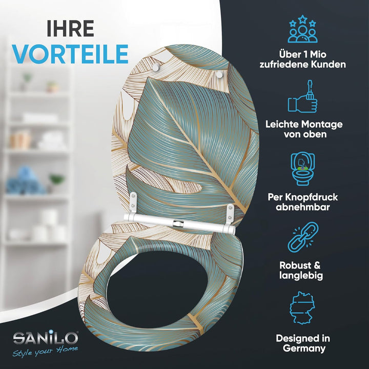 Sanilo WC Sitz mit Absenkautomatik & Schnellverschluss, Toilettendeckel per Knopfdruck abnehmbar, ei