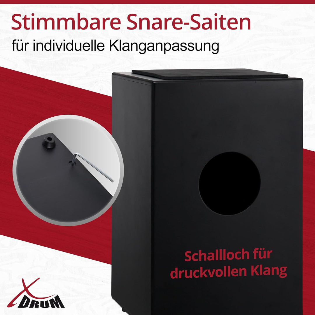 XDrum Cajon Primero Negra - Kistentrommel inkl. Rucksacktasche und Schule - Trommelkiste mit Snare S