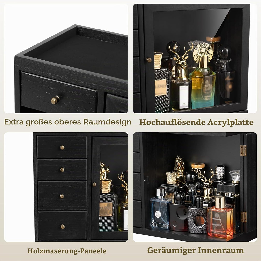 Parfüm Organizer, Holz Herren Parfüm Ständer mit Schublade, Parfüm Regal mit Transparent Sichtbarer