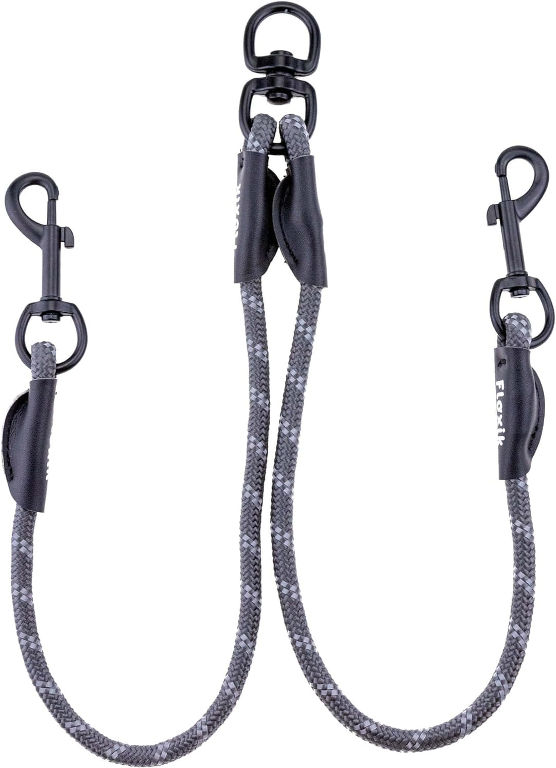 Floxik Tau Doppelleine für 2 Hunde grau/orange - reflektierend, dehnbar und verhedderungsfrei – Dopp