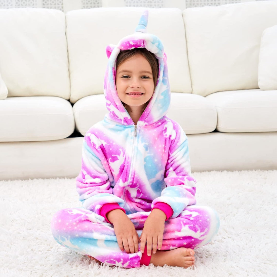 Weiche Einhorn Schlafstrampler Strampelanzug Einhorn Schlafoveralls für Mädchen 4-5 Jahre Rosa/Lila