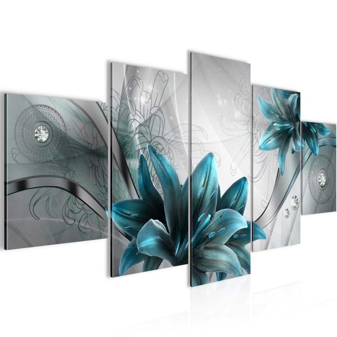 Runa Art Wandbilder Blumen Lilien 5 Teilig Bild auf Vlies Leinwand Deko Wohnzimmer Abstrakt Grau Bla