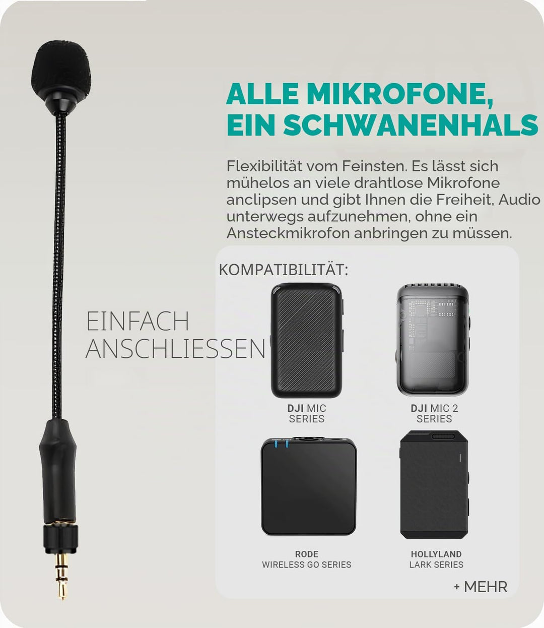Movo MV-M101 Schwanenhals Omnidirektionales Lavalier-Mikrofon – Kompatibel mit DJI Mic/Rode Wireless