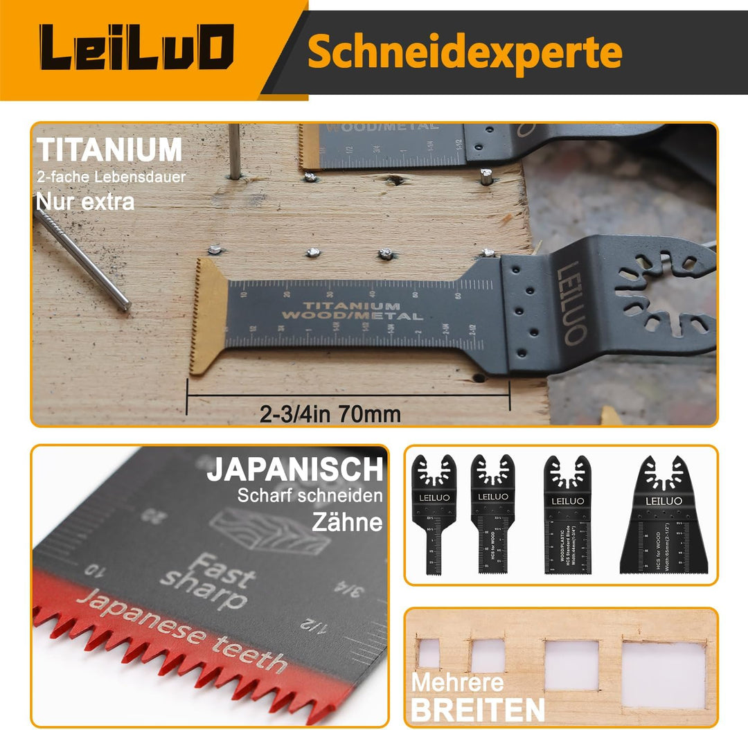 LEILUO 34-tlg Zubehörset für Oszillierende Multitools Ideal für Holz Nägel und Trockenbau Universell