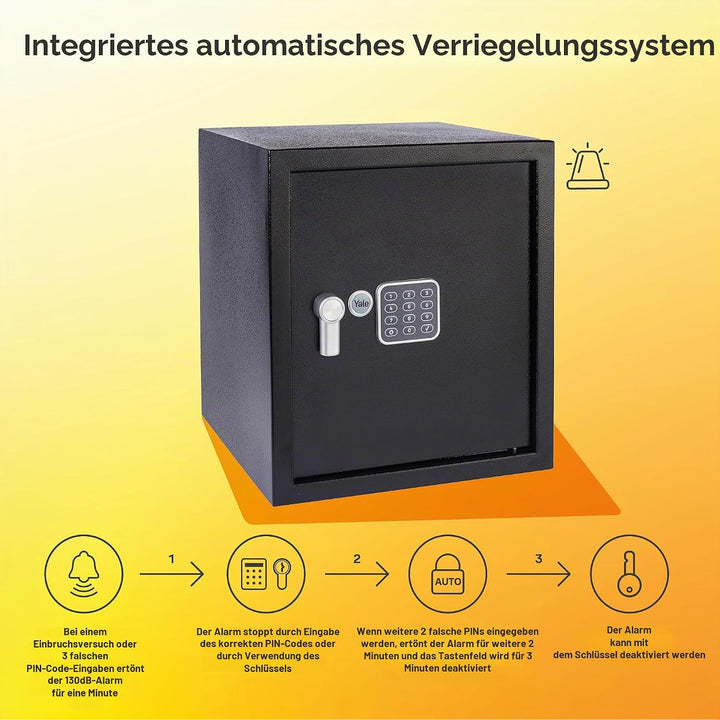 Yale Elektronischer Tresor mit Alarm - Gross - YEC/390/DB2 - Standardsicherheit - Schwarz Large New