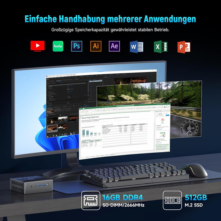 BMAX Mini PC Win-11 Pro Gen13 Twin Lake N150(4C/4T, bis zu 3,6 GHz) 16 GB DDR4 512 GB M.2 SSD Mini D