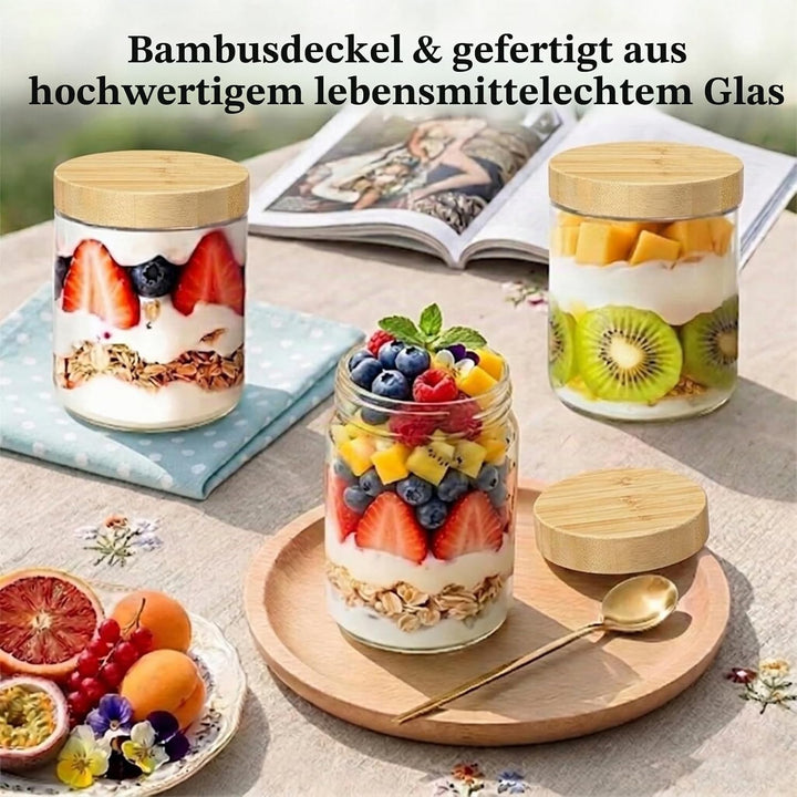 4 Set Overnight Oats Gläser 500ml,Meal Prep Gläser,Einmachgläser mit Schraubdeckel &amp; Löffel,Mason Ja