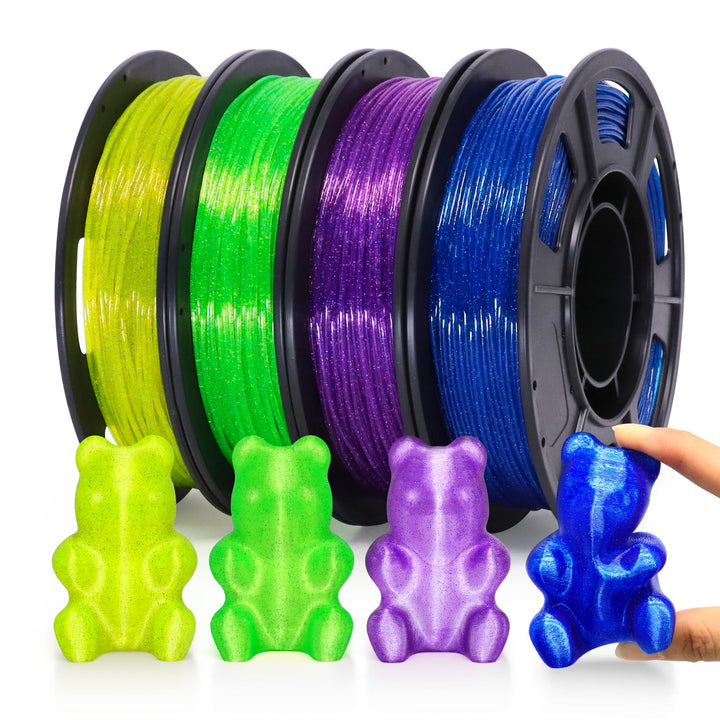 YOUSU TPU-Filament 1,75 mm, transparentes Galaxy-TPU (Gelb, Grün, Blau, Lila) A2-Galaxie Glitzer TPU