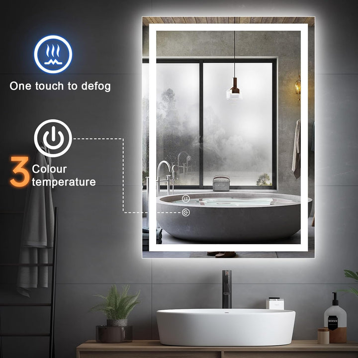 Spiegel Mit Beleuchtung,80x60 cm Badspiegel Mit Beleuchtung Mit Touch-Schalter Beschlagfrei, 3 Licht