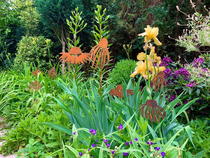 Bornhöft Gartenstecker Blume Beetstecker Topfstecker Metall Rost Gartendeko Edelrost Sonnenhut 2er S