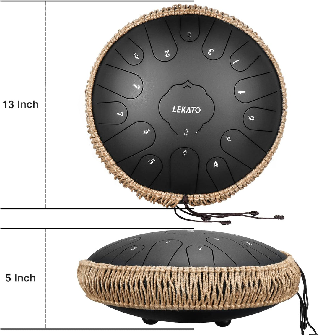LEKATO Tongue Drum 13 Zoll 15 Noten, Anfänger/Professional Zungentrommel Schlagzeug mit Tragetasche,