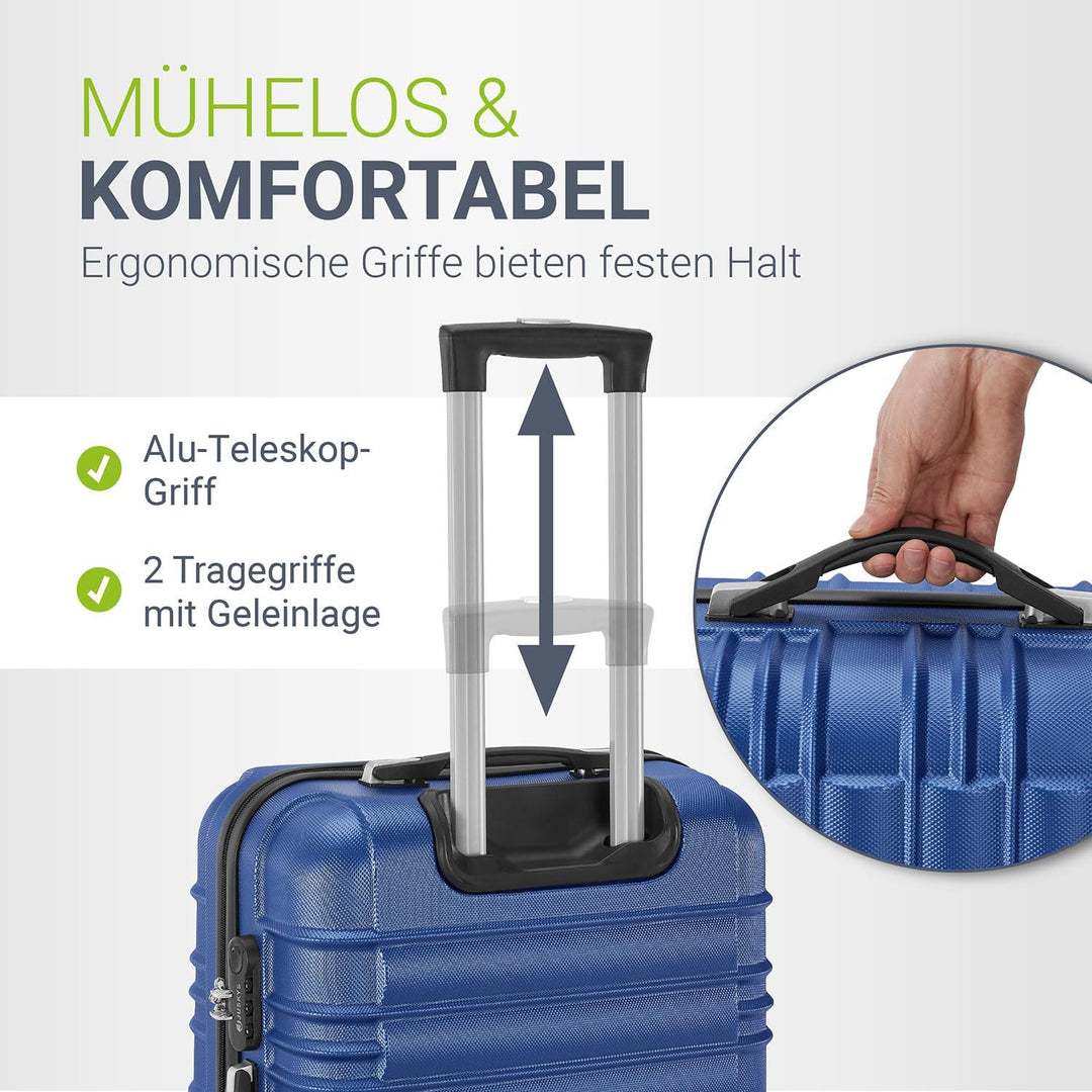 Juskys Hartschale Kofferset Reisekoffer 3 teilig - Zahlenschloss, geräuscharme 360° Rollen gross, Te