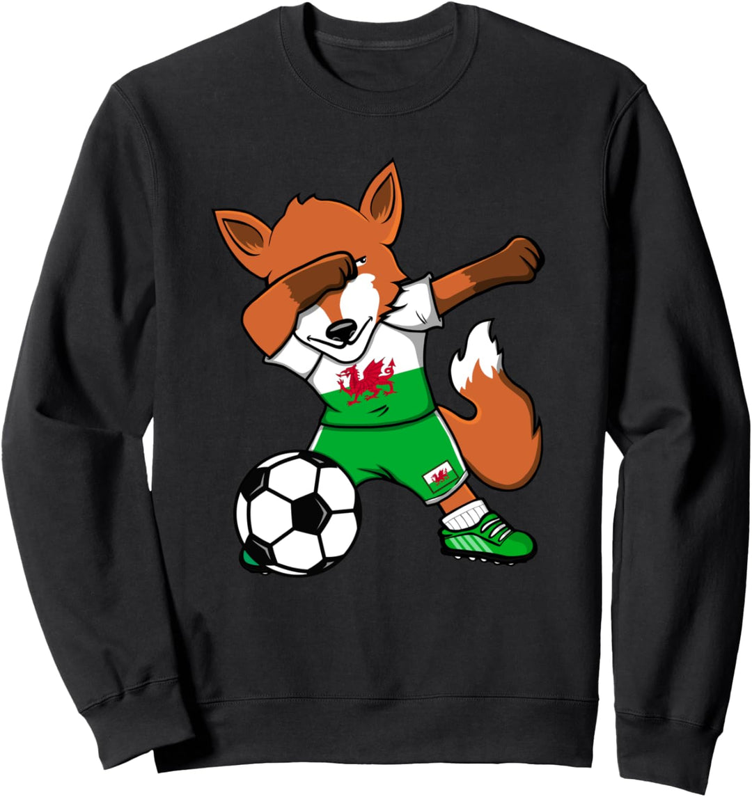 Dabbing Fuchs Fox Wales Fussball Mannschaft Walisische Flagge Sweatshirt