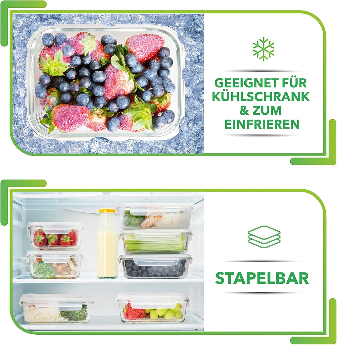 [5er Pack] Frischhaltedosen Glas mit Deckel - Meal Prep Boxen Glas - Glasbehälter Set - Spülmaschine