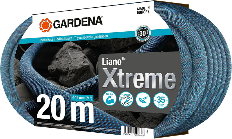 Gardena Liano Xtreme 3/4 Zoll, 20m Set: Extrem robuster Gartenschlauch aus Textilgewebe, mit PVC-Inn