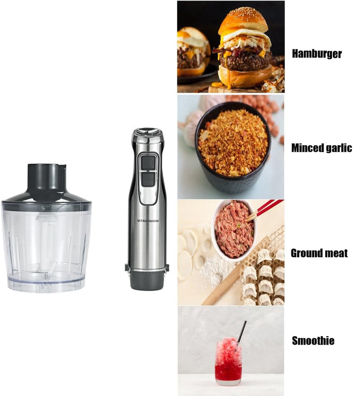 800W Stabmixer, 4-IN-1 Edelstahl Multifunktionsmixer mit Pürierstab 600ml Mixbecher 500ml Lebensmitt