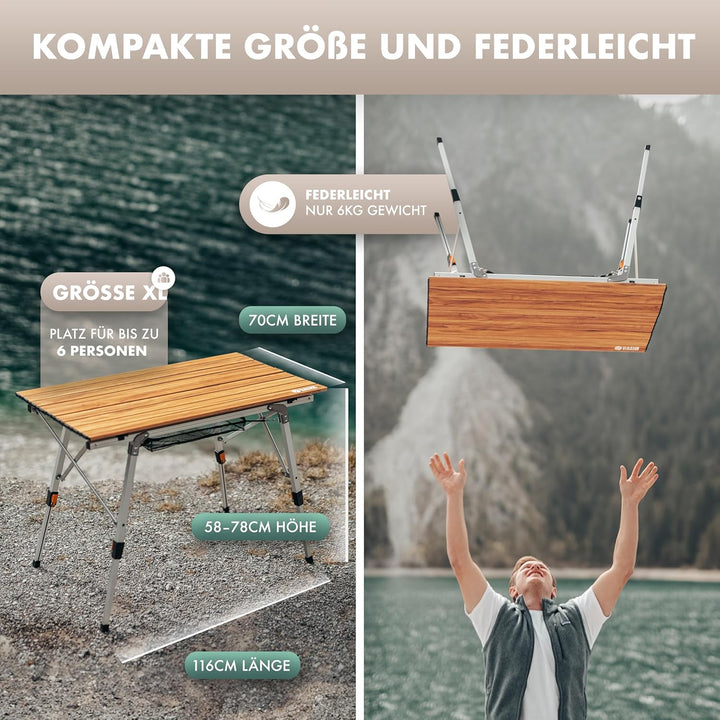 NATURBUMMLER Campingtisch klappbar höhenverstellbar [SOLID-LITEC+] federleichter Aluminium Klapptisc