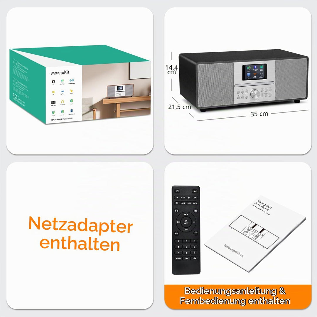 MS4 CD-Player,DAB Radio HiFi-System,Bluetooth,Stereo,Schwarz | Peak 100W Lautsprecher, akustisches H