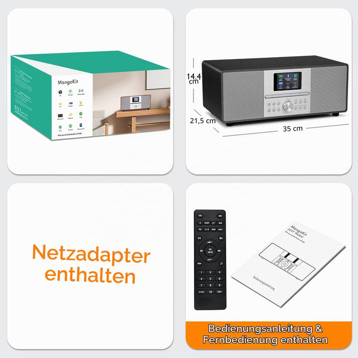 MS4 CD-Player,DAB Radio HiFi-System,Bluetooth,Stereo,Schwarz | Peak 100W Lautsprecher, akustisches H