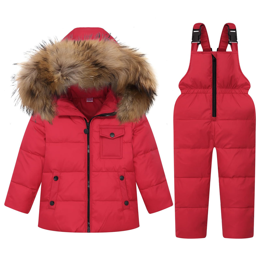 Kinder Bekleidungsset Junge Mädchen Süss Schneeanzug mit Kaputze Baby Daunenjacke + Skihose 2tlg Ver