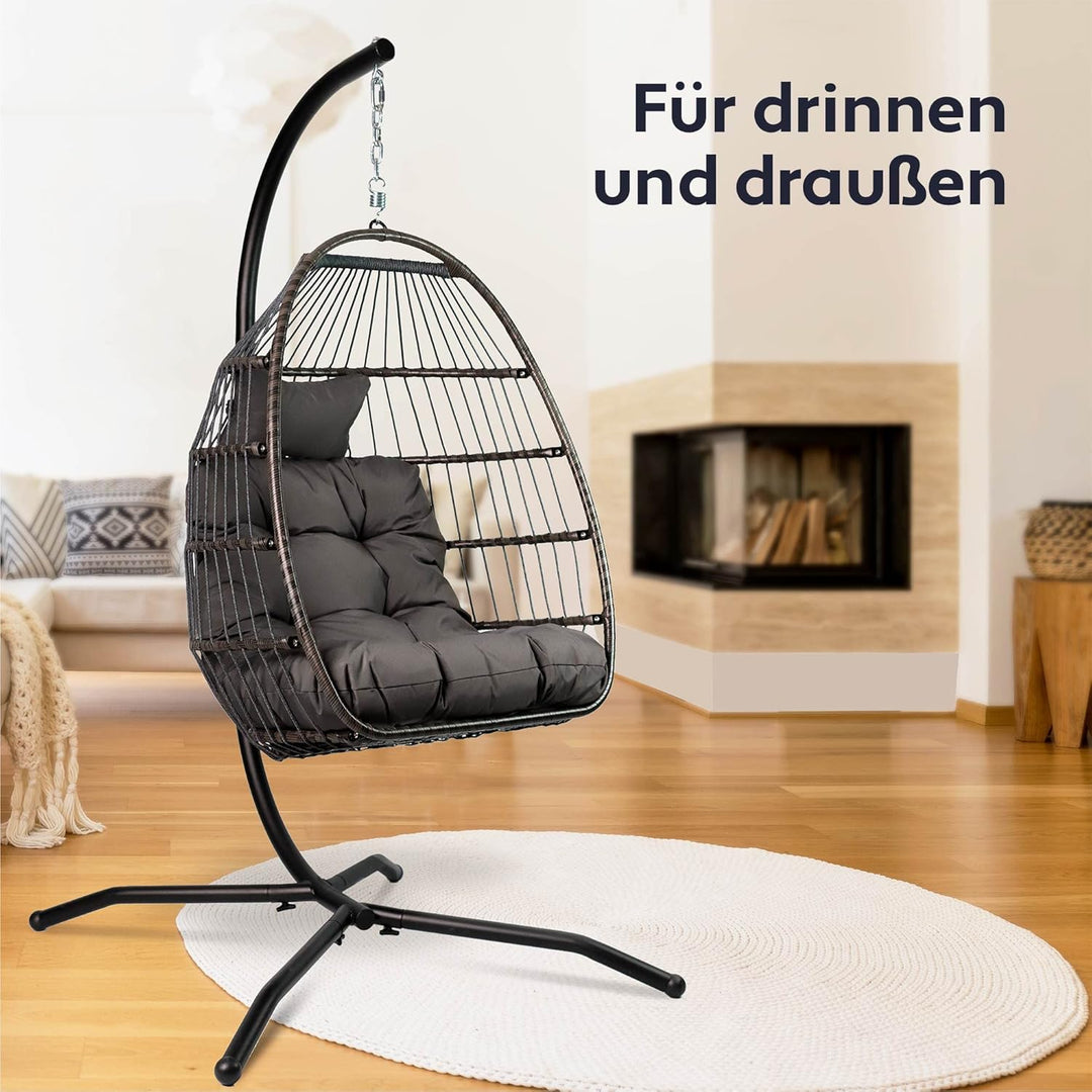 VITA5 Hängesessel mit Gestell - Rattan Egg Chair - Indoor &amp; Outdoor | Entspanne Stilvoll auf Balkon