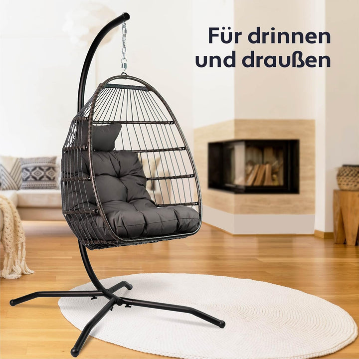 VITA5 Hängesessel mit Gestell - Rattan Egg Chair - Indoor &amp; Outdoor | Entspanne Stilvoll auf Balkon
