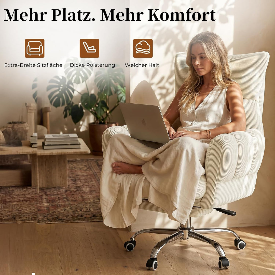 HOMRELEXA Bürostuhl, Schreibtischstuhl mit Fussstütze, klappbaren Armlehnen, 90°–135° Verstellbarer