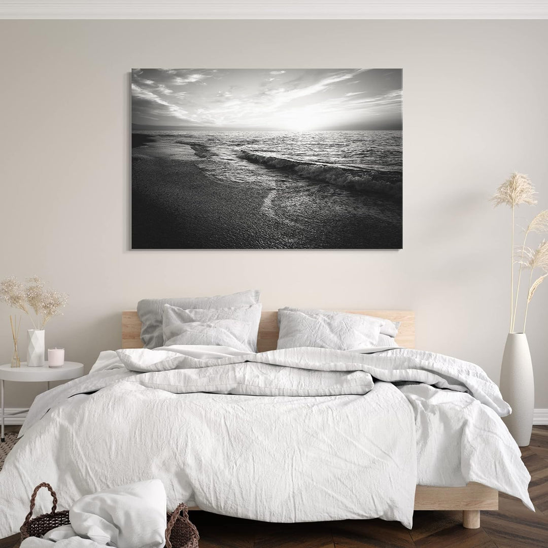 Printed Paintings Leinwand (100x70cm): Landschaftsbilder Wellen am Strand (Meer) schwarz-weiss Fot 1
