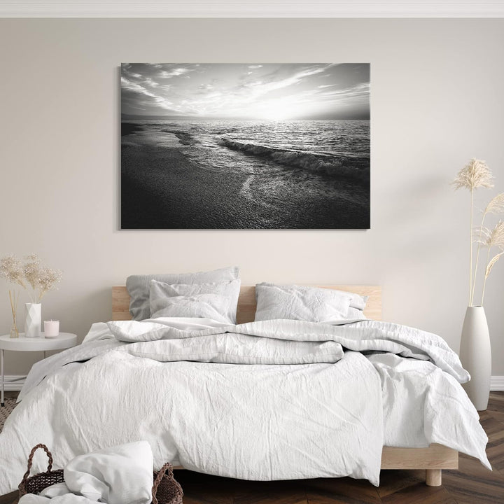 Printed Paintings Leinwand (100x70cm): Landschaftsbilder Wellen am Strand (Meer) schwarz-weiss Fot 1
