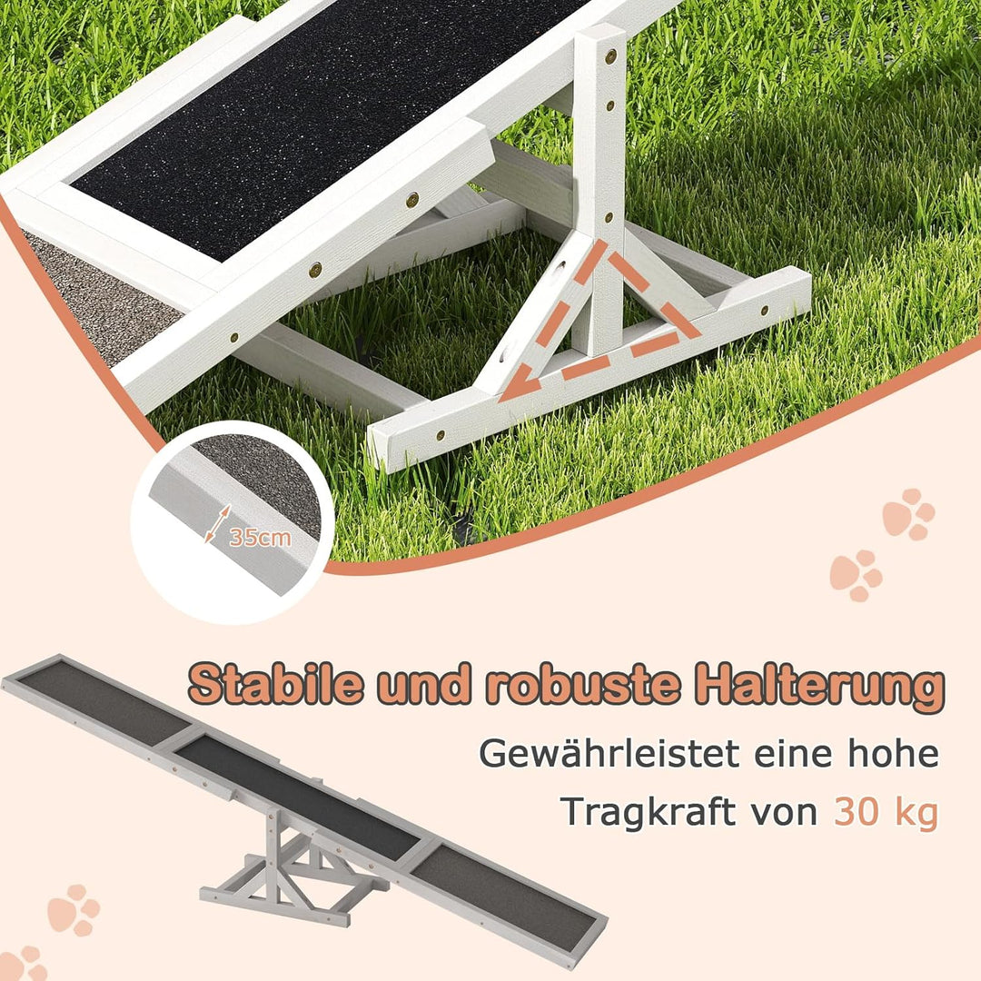 GYMAX Hunde Agility Wippe, Holz Hundewippe mit Rutschfester Rampe, Agility Training Hundesport für I