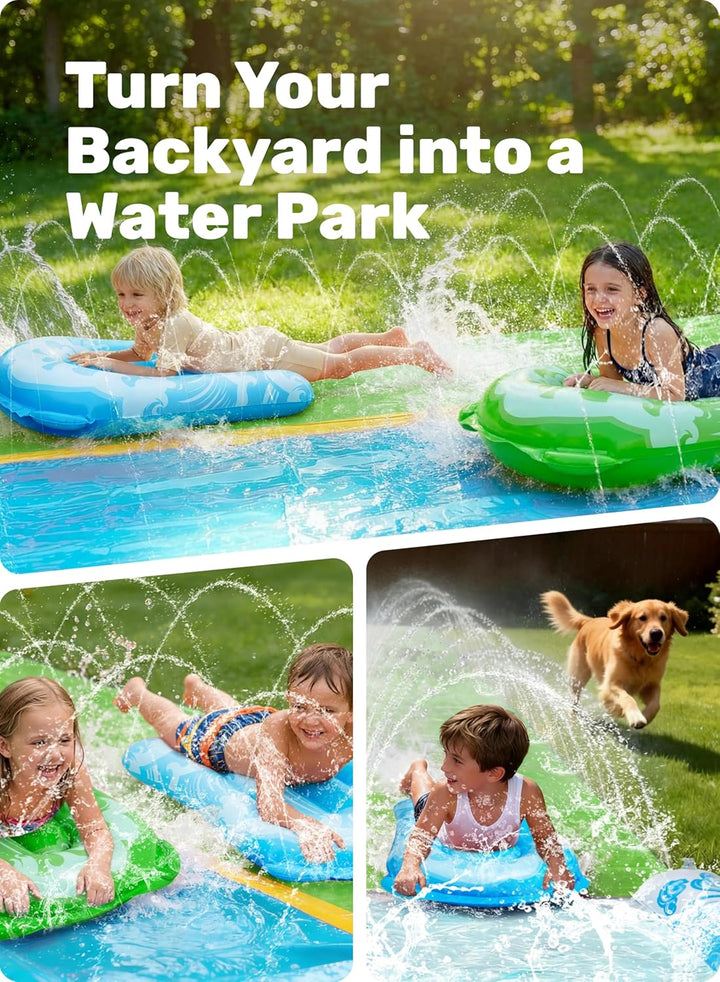 JOYIN 32,5ft/990.6cm Wasserrutsche und 2 aufblasbare Boards, extra Lange Doppel-Garten-Wasserrutsche