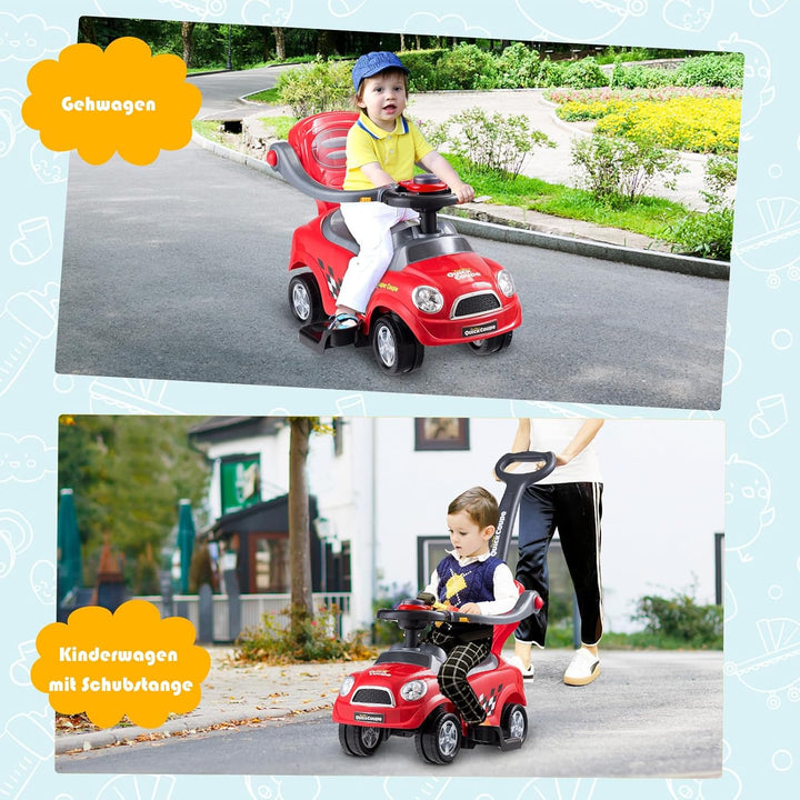 GOPLUS Kinder Rutschauto, Rutschfahrzeug mit Schiebestange, abnehmbaren Sicherheitsbügel & Rückenleh
