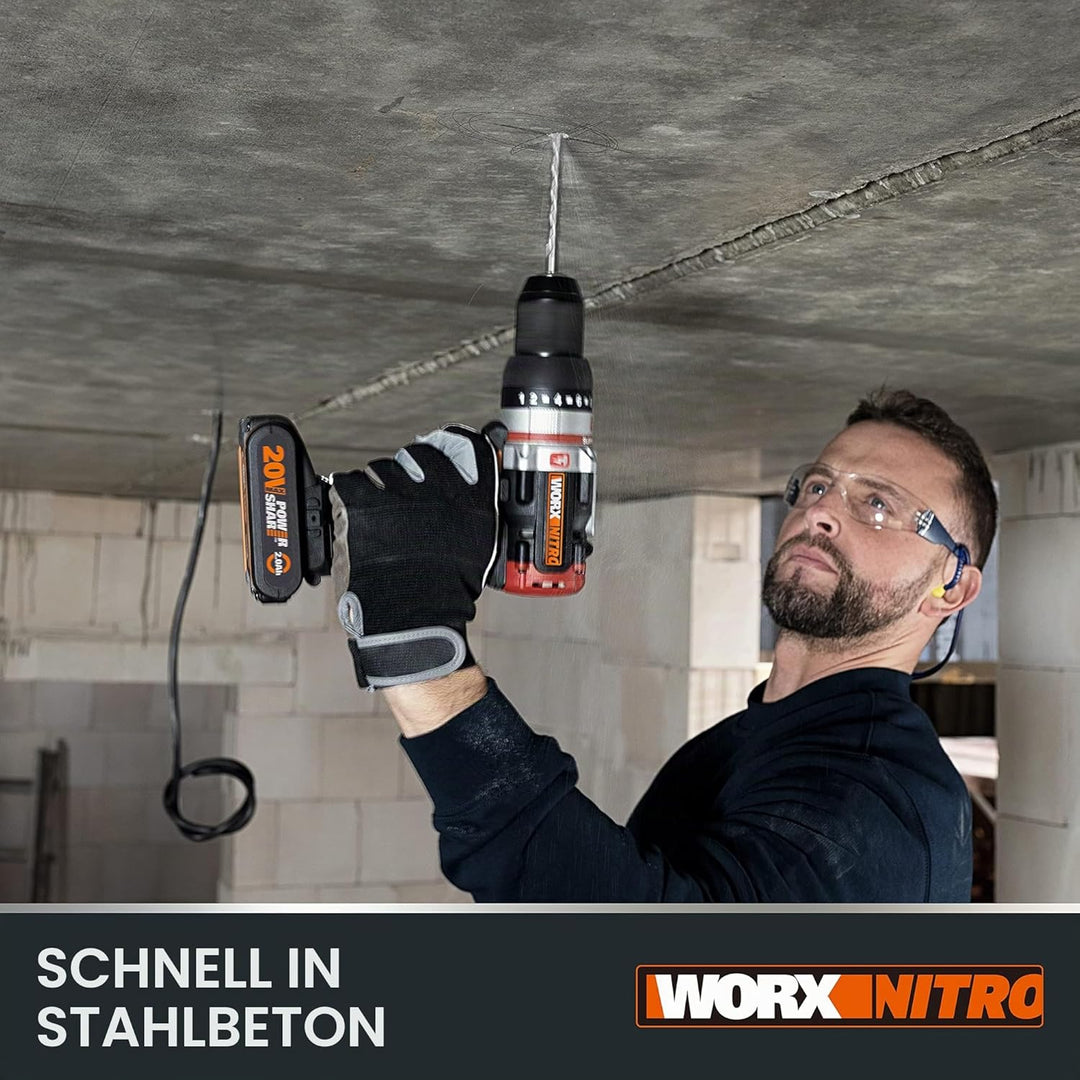 WORX NITRO 18V (20V MAX) Akku-Schlagbohrer WX354.1, PowerShare PRO, Hammerbohrer, bürstenloser Motor