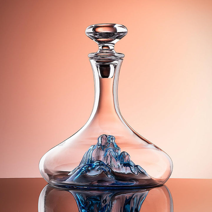 Lvpradior Kristallglas-Weindekanter, luxuriöse Weinkaraffe mit integriertem blauen Eisberg-Wasserfal