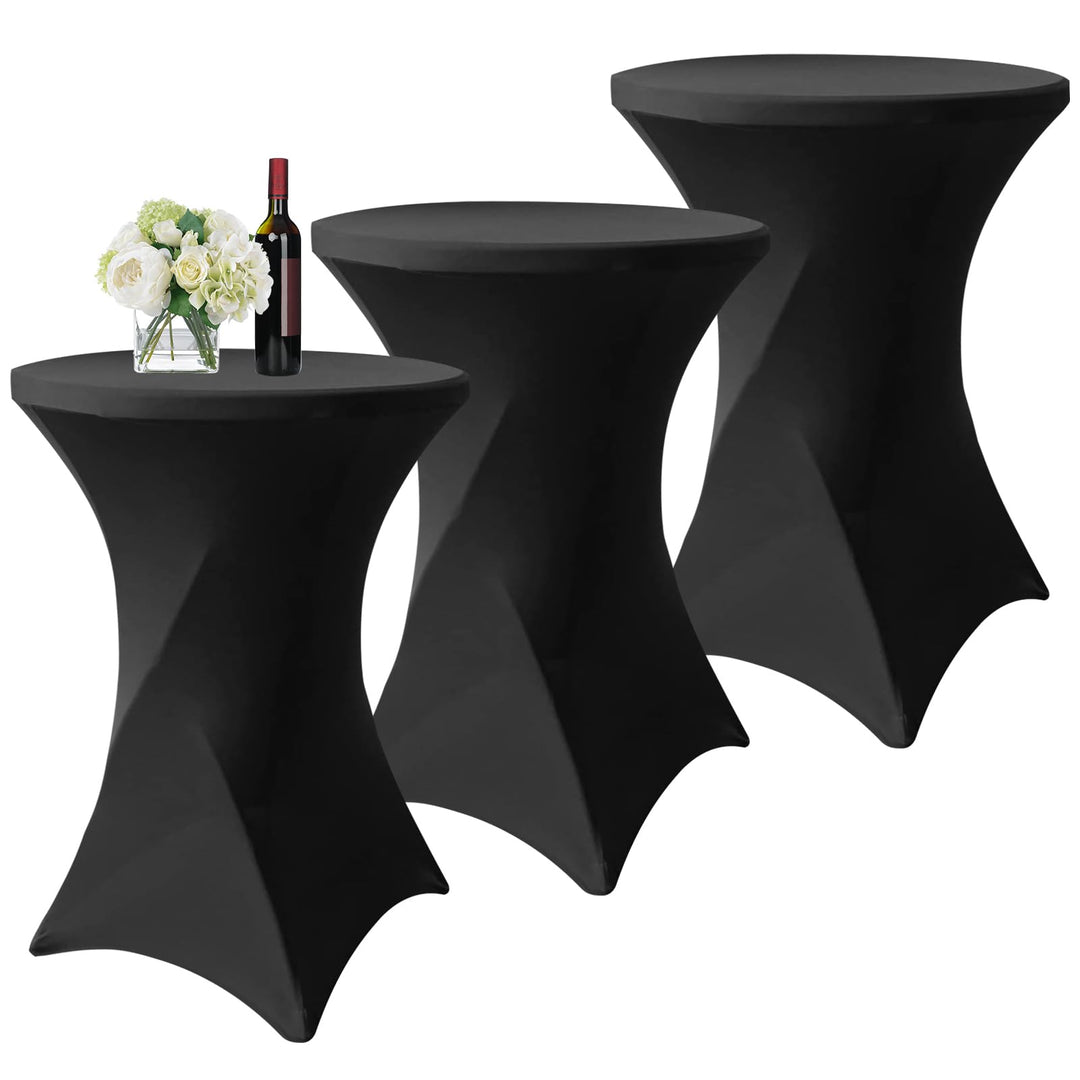 3er-Set Schwarz Stretch Stehtisch Husse für Bistrotisch Ø 80-85 cm Spandex Stretch Tischdecke, Verst
