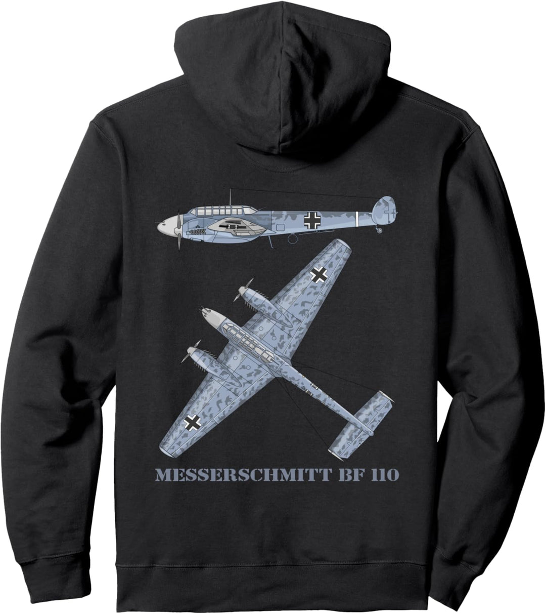 Messerschmitt Bf 110 German WW2 Fighter Bomber Plane Diagram Pullover Hoodie