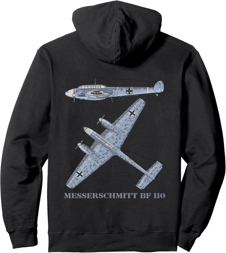 Messerschmitt Bf 110 German WW2 Fighter Bomber Plane Diagram Pullover Hoodie