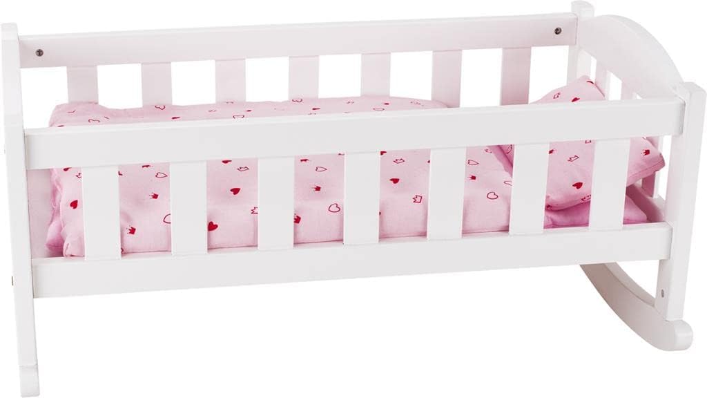 Goki 51587 Puppenwiege in weiss/rosa