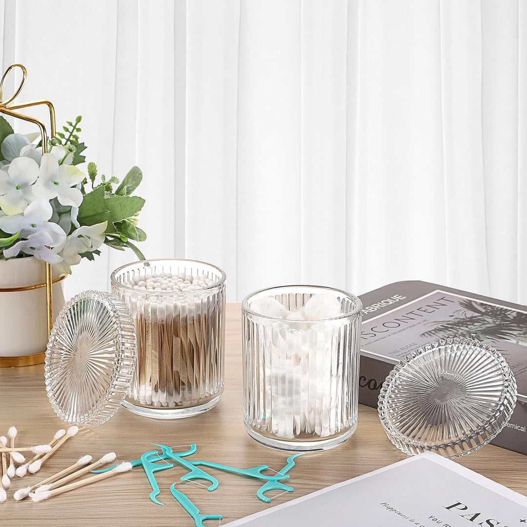 2er Wattestäbchen Box Glas Wattepads Behälter Transparent Schminktisch Organizer Bad Klein Aufbewahr