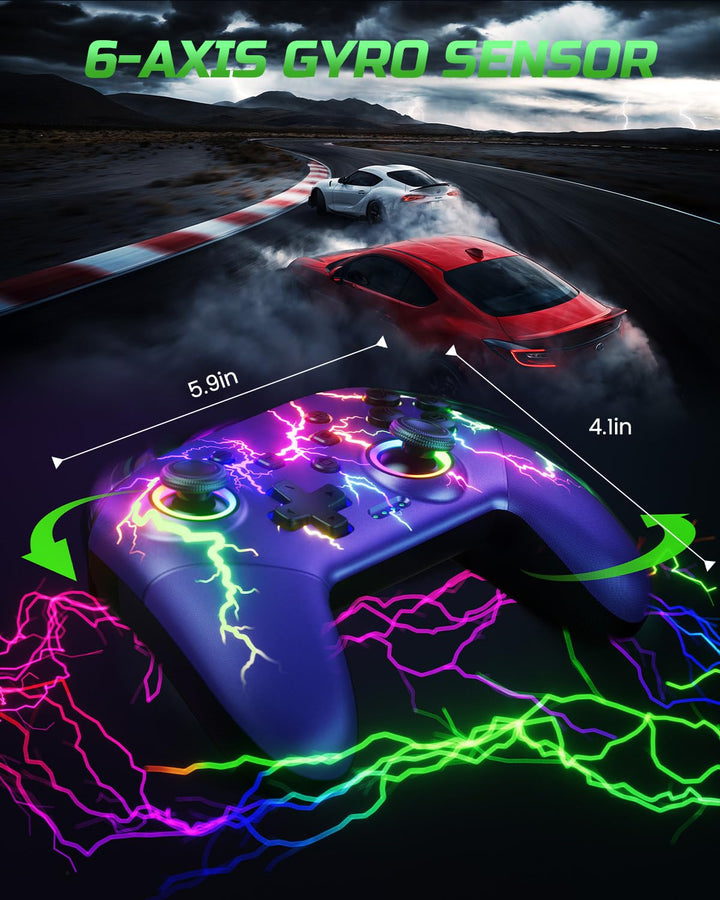 VOYEE Switch Controllers kompatibel mit Switch/Lite/OLED/Windows, 1000mAh Programmierbar RGB Blitz L