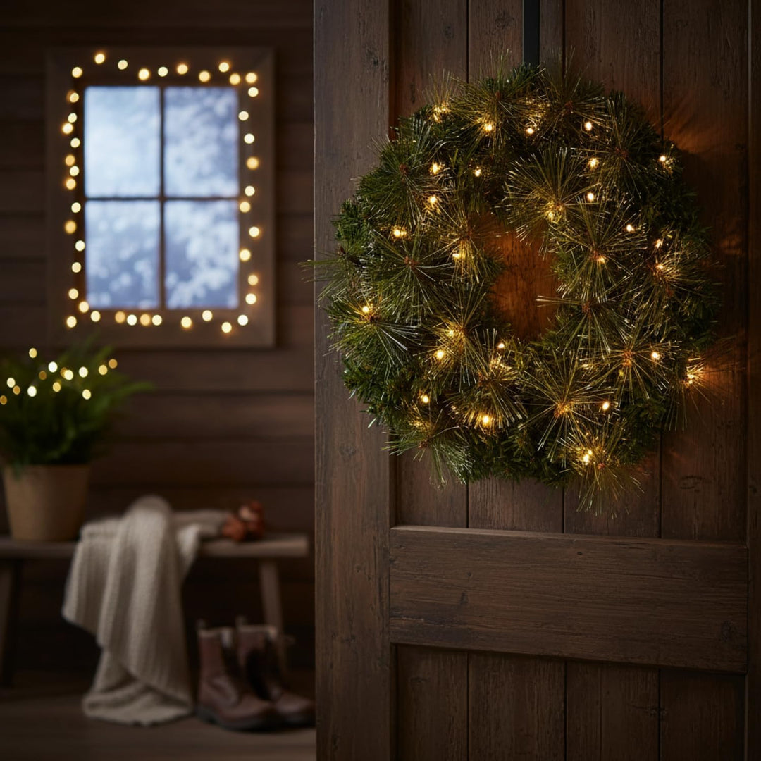 COM-FOUR® LED Türkranz Weihnachten - Adventskranz mit LED-Beleuchtung - tolle Weihnachtsdeko - 40 wa