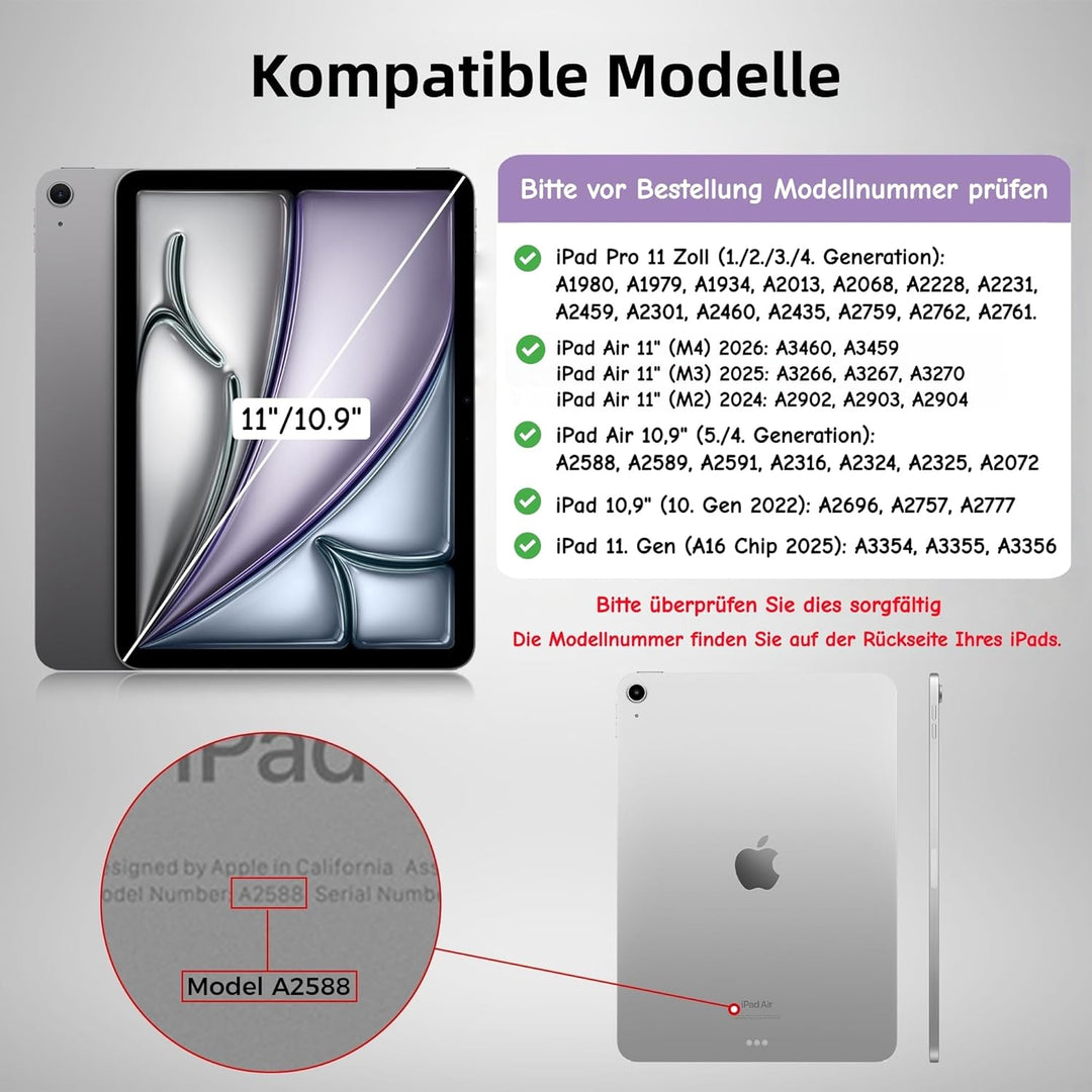 Tastaturhülle für iPad Pro 11" (1./2./3./4. Gen.), iPad Air 11" (M4/M3/M2,2026/2025/2024), Air 5/4 (