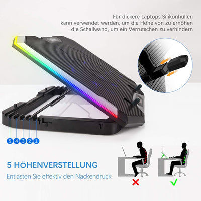 TopMate C11 Laptop-Kühler RGB Gaming Kühlpad für 15,6-17,3 Zoll Laptop, Laptop Lüfter Kühlständer mi