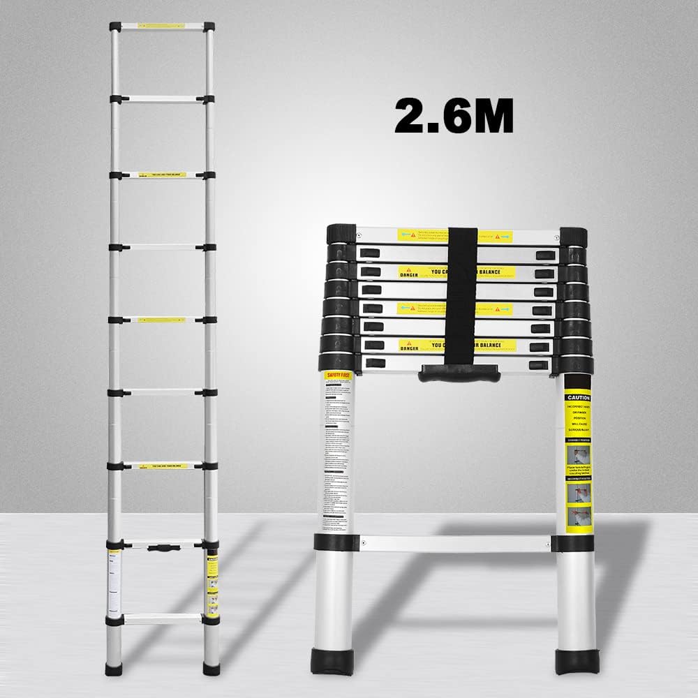 Eulenke 2,6M Teleskopleiter - Rutschfester Multifunktionsleiter 150 kg Belastbarkeit - Aluleiter Hau